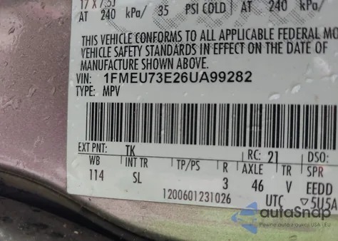 2006 Ford Explorer Xlt из США, поврежденный, VIN 1FMEU73E26UA99282